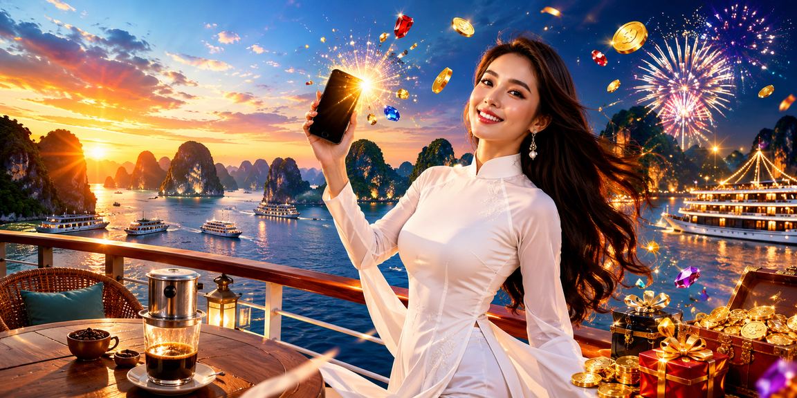 Khách du lịch Hạ Long Bay dùng điện thoại xem kèo thể thao